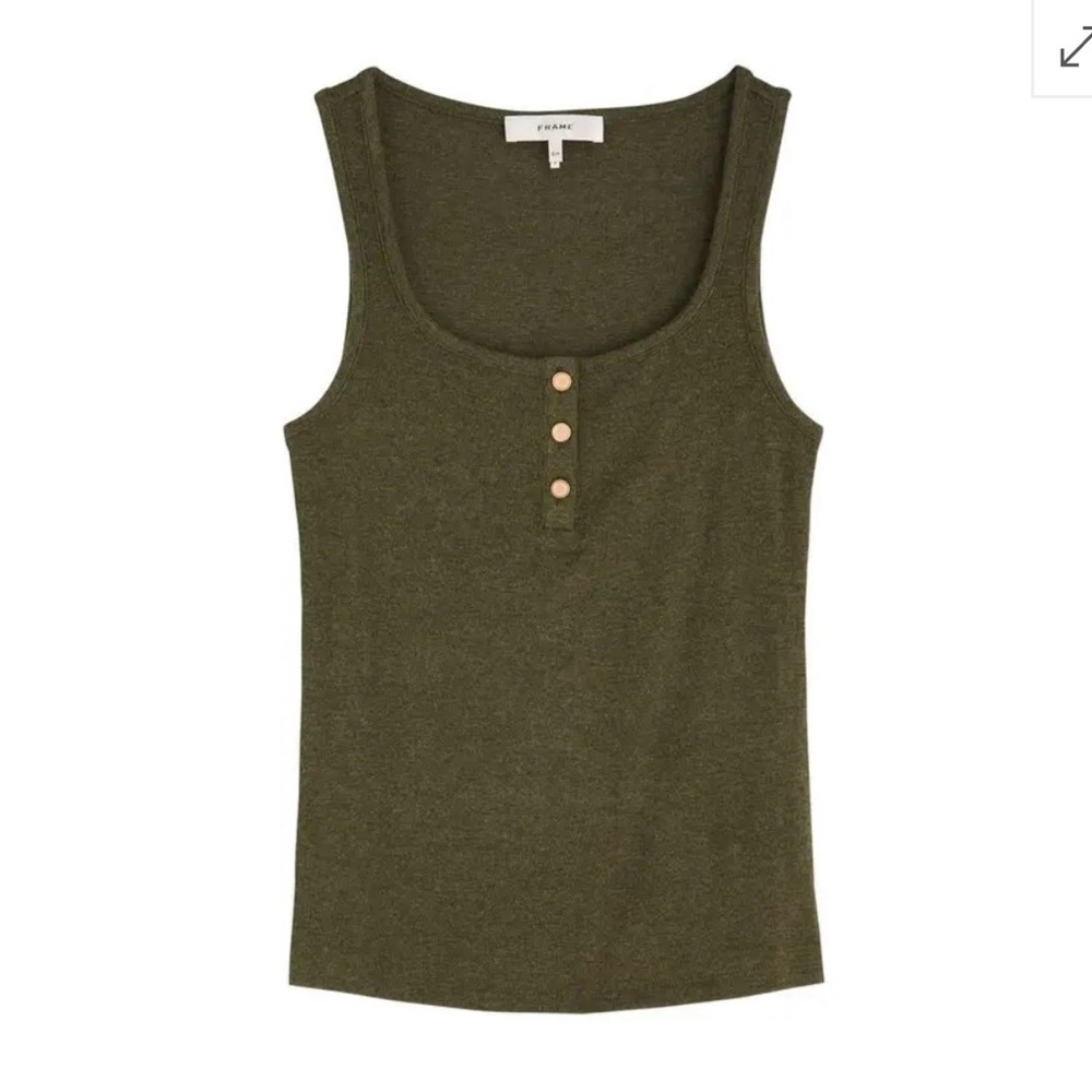 Frame Stretch-jersey Rib Tank Top with Button Accents Rich Military Heather Med